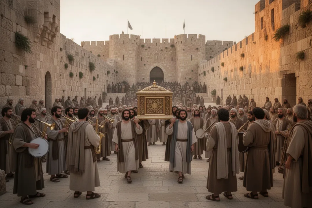 David’s procession bringing the ark toward Jerusalem