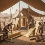 Craftsmen preparing acacia wood for the wilderness tabernacle