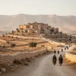 Ancient Ammonite territory with fortified settlement and Jordanian highlands