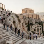 Rocky Areopagus hill beside the Acropolis in Athens