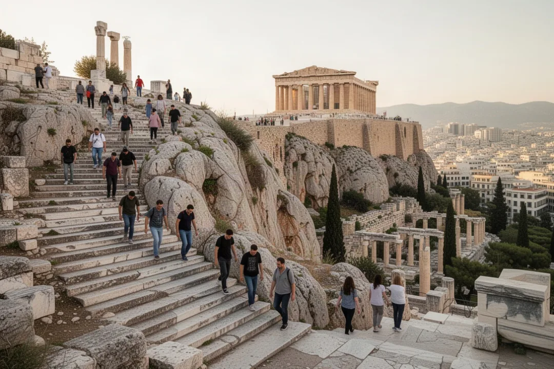 Rocky Areopagus hill beside the Acropolis in Athens
