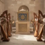 Levite musicians worshiping before the ark in ancient Jerusalem