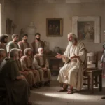 Paul teaching diverse visitors under guard in a Roman home