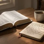 Open Bible and prayer journal representing spiritual understanding and hope