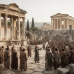 Ancient Ephesus teaching scene near the public lecture hall