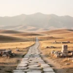 Ancient Galatian landscape across central Anatolia with Roman road remains