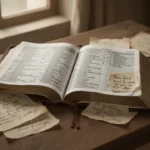 Open Bible and handwritten notes illustrating Jesus’ genealogies