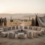 Twelve memorial stones beside an ancient campsite near the Jordan Valley
