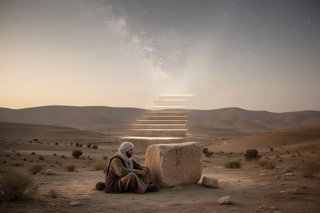 Jacob resting beneath the stars during his dream at Bethel