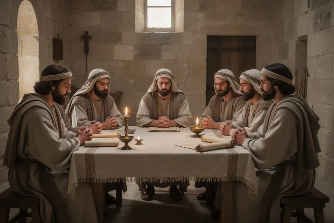 Early Christians praying in a Jerusalem home associated with John Mark
