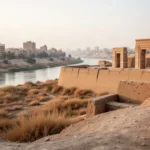 Ancient Nineveh ruins and defensive walls near Mosul beside the Tigris