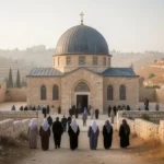 Traditional Rachel’s Tomb shrine near Bethlehem with visitors