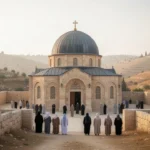 Traditional Rachel’s Tomb shrine near Bethlehem with visitors