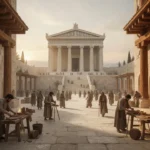Solomon’s temple rising above ancient Jerusalem at sunrise