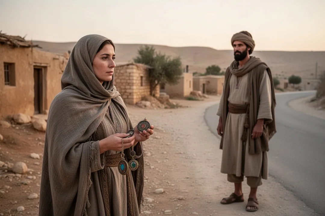Tamar presents Judah’s identifying items beside an ancient roadside