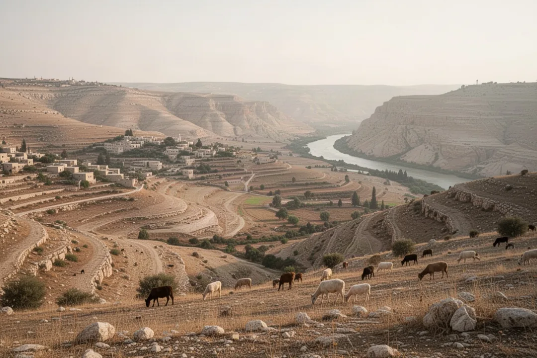 Ancient Canaan landscape showing varied tribal territories and Jordan River