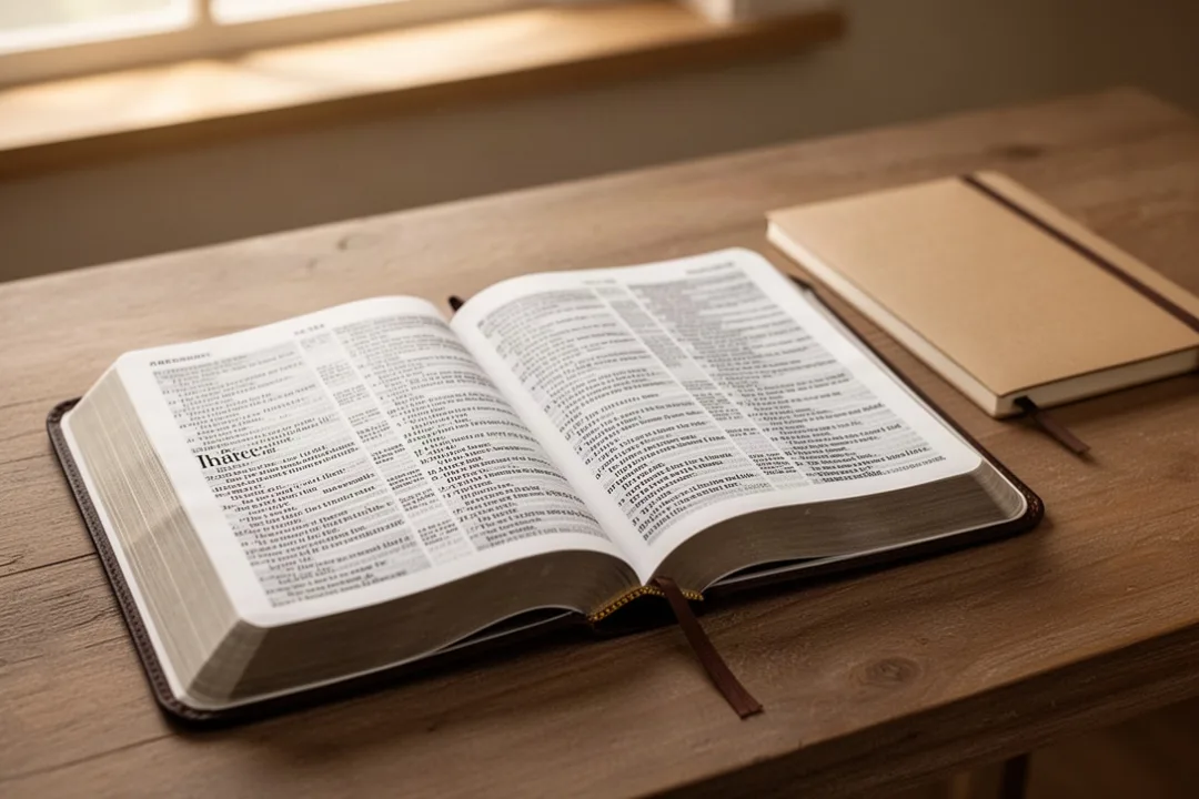 Open Bible representing Matthew, the first book of the New Testament