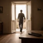 Person choosing an open doorway away from temptation