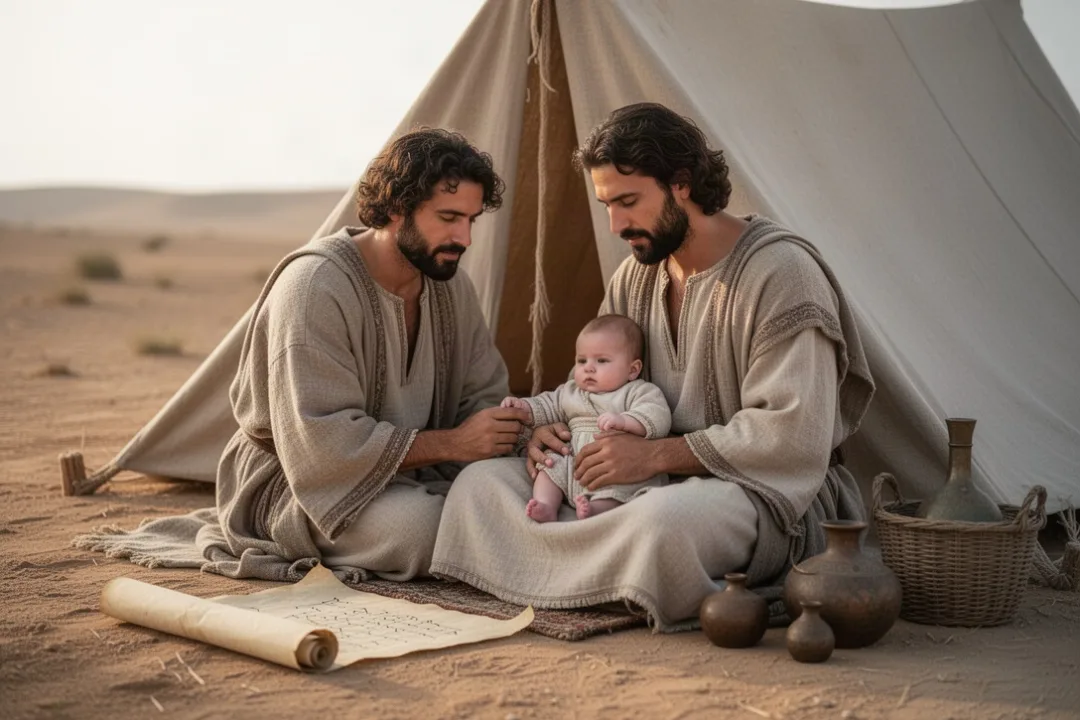 Ancient covenant family scene representing biblical circumcision