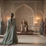 Esther approaches the Persian king inside the royal palace