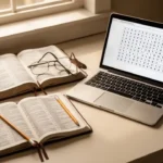 Open Bible and study materials for researching biblical words